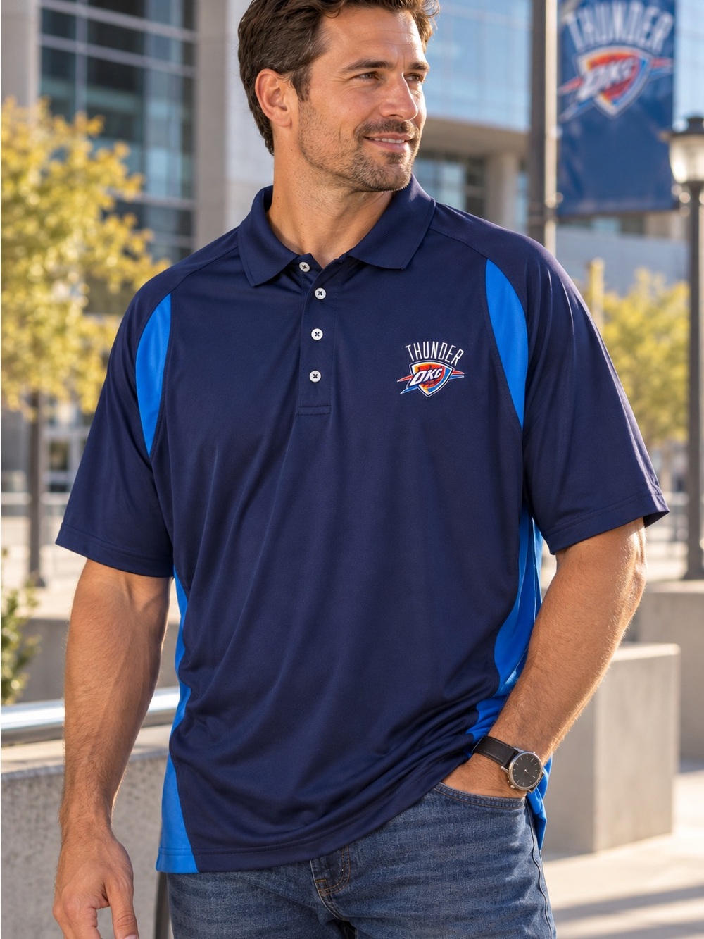 NBA Oklahoma City Thunder Men’s 2XL Blue Performance Polo OKC Basketball